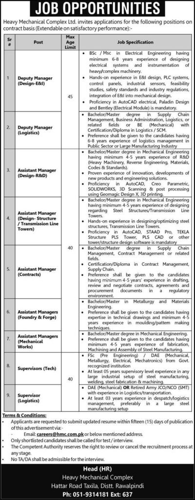 HMC Taxila Jobs 2025 Heavy Mechanical Complex