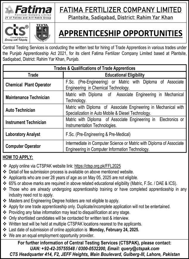 Fatima Fertilizer Company Limited Jobs 2025 