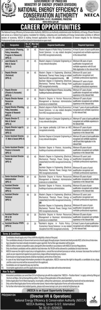 NEECA Ministry of Energy Govt of Pakistan Jobs 2025