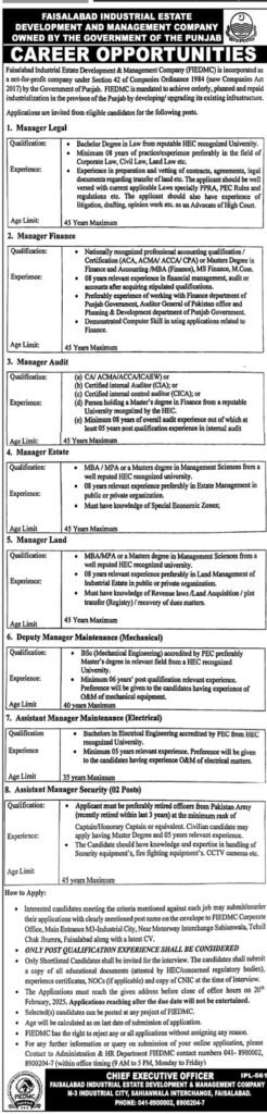 Faisalabad Industrial Estate Development and Management Company Jobs 2025 