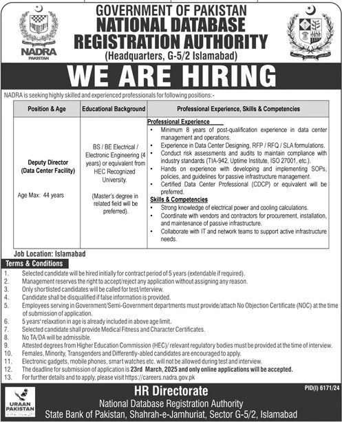 NADRA Deputy Director Jobs 2025